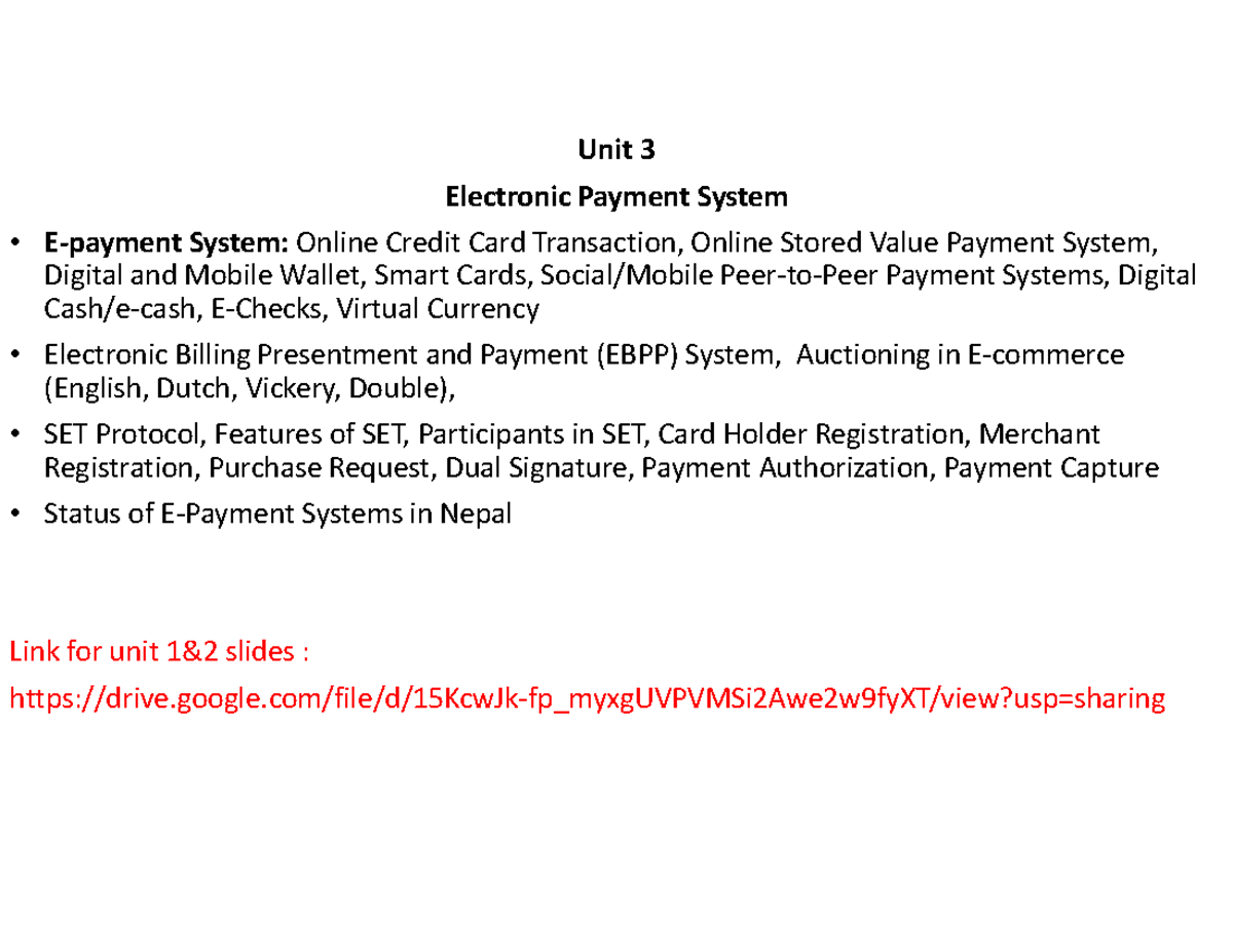 Unit 3: Electronic payment systems and online transaction mechanisms ...