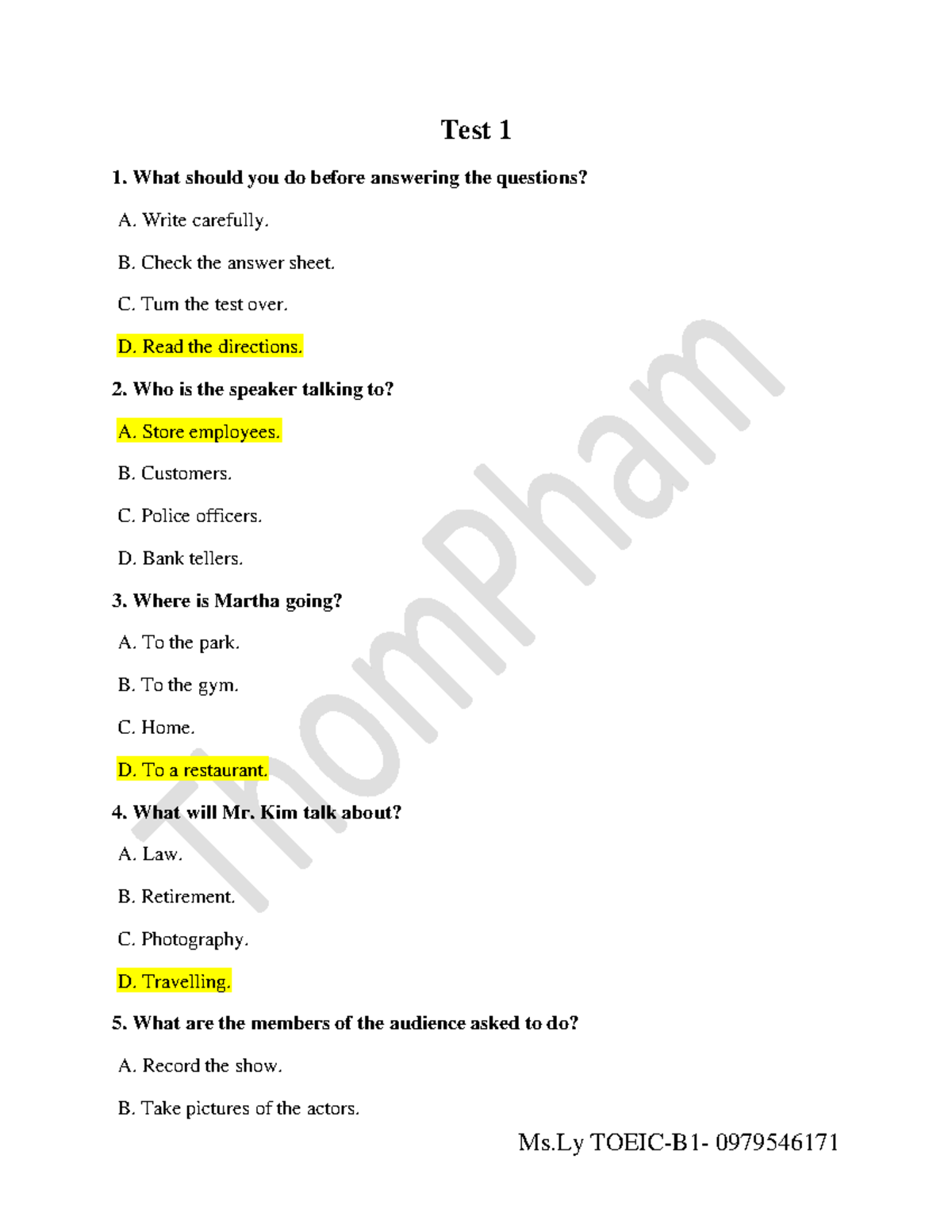 Test-1 Transcript - Listening Comprehension Questions & Answers - Studocu