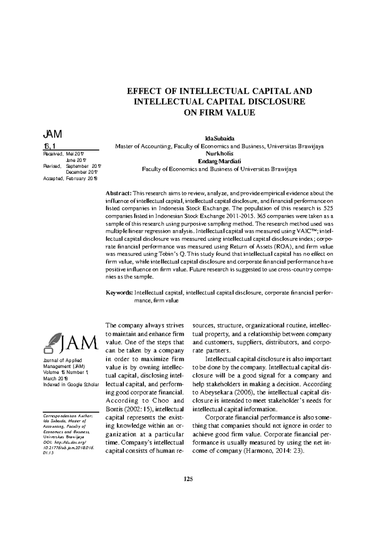 Impact of Intellectual Capital & Disclosure on Firm Value - JAM 16, 1 ...