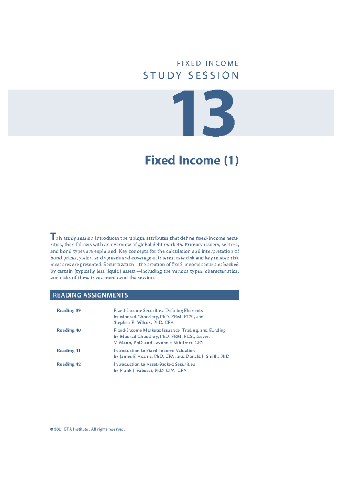 Fixed Income 13 study session: Overview of global debt markets and ...