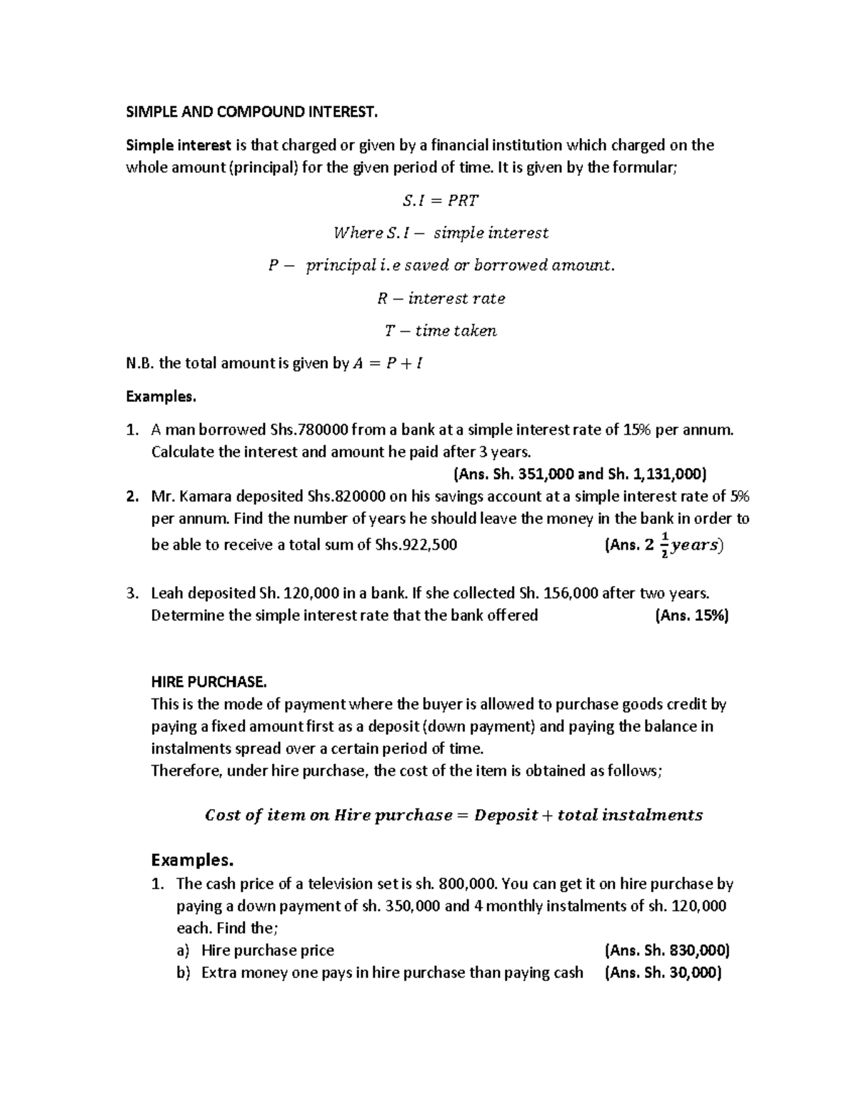 Business Math 1: Simple & Compound Interest Concepts - Studocu