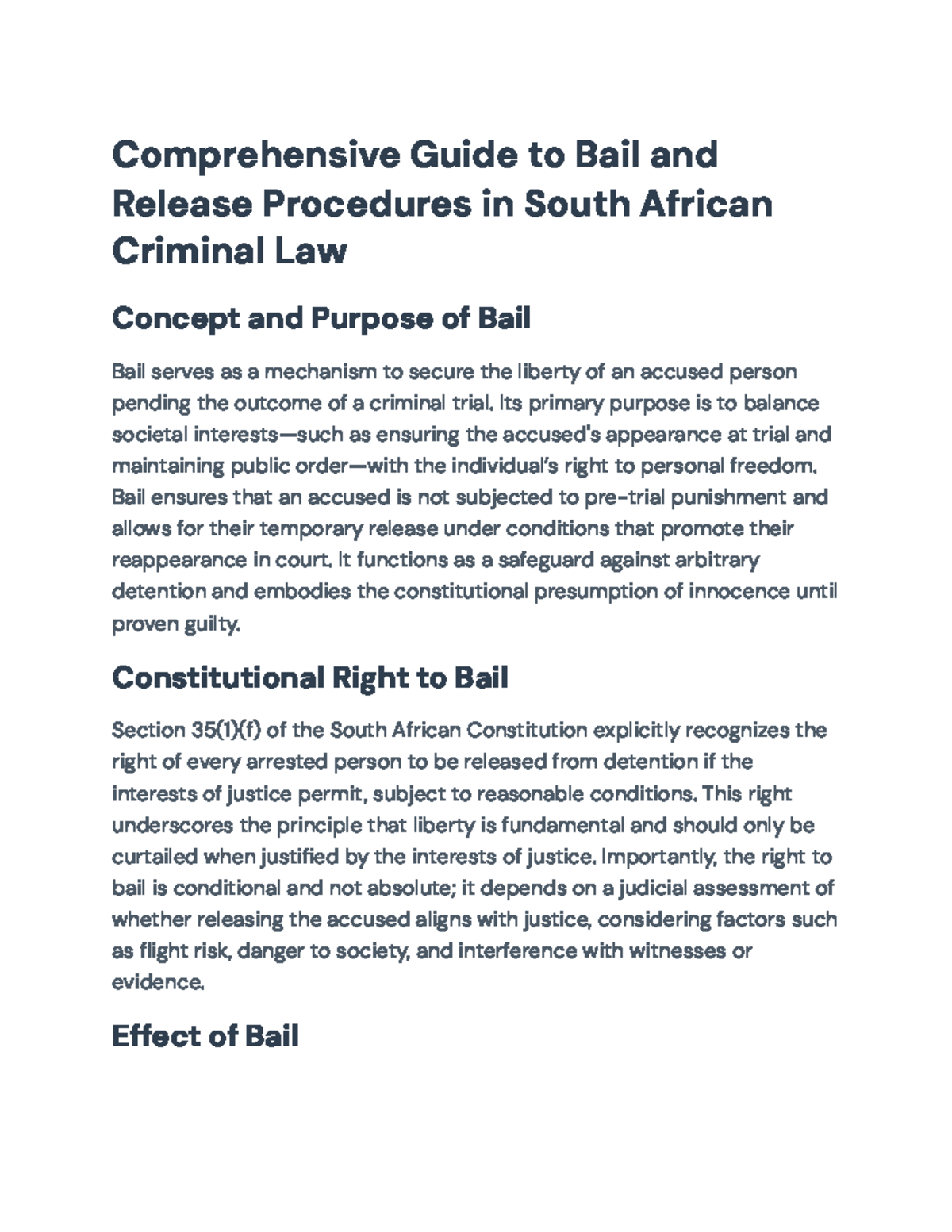 Comprehensive Overview of Bail & Release Procedures in SA Law - Studocu