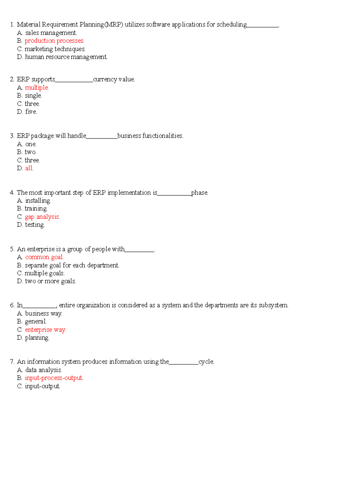 Mcq enterprise resource planningpdf - Material Requirement Planning(MRP ...