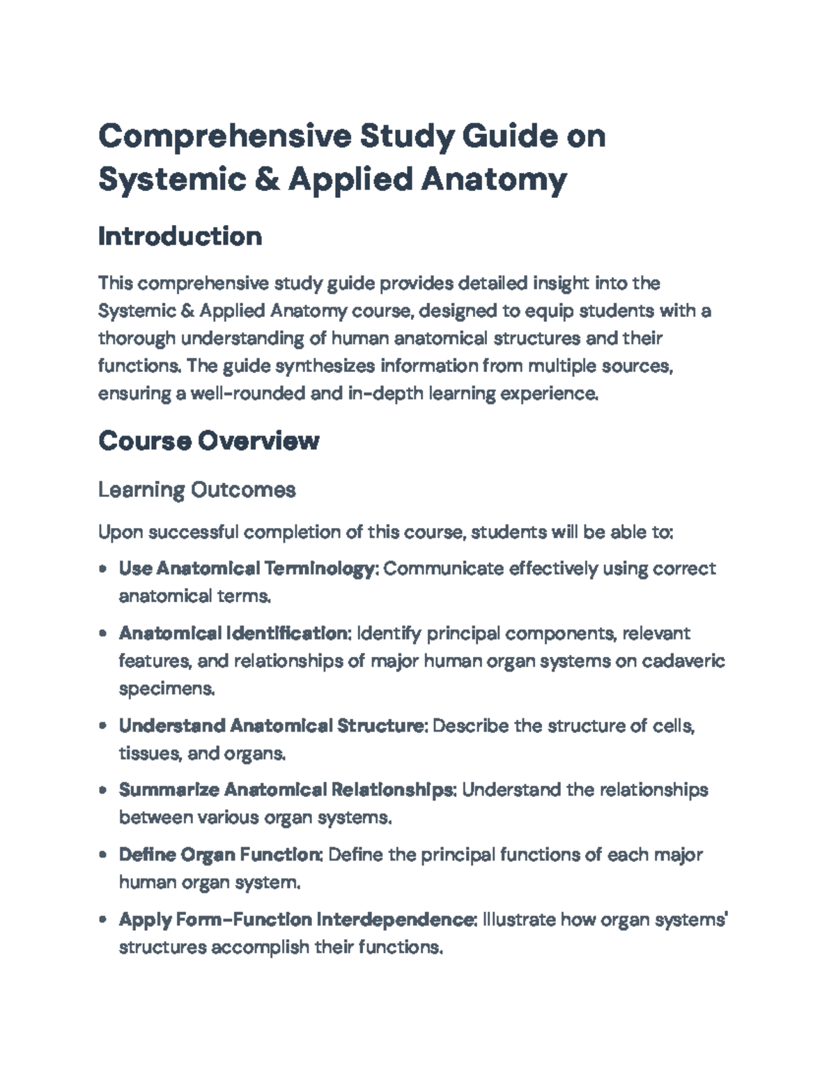 Comprehensive Guide to Systemic & Applied Anatomy (ANAT 101 ...