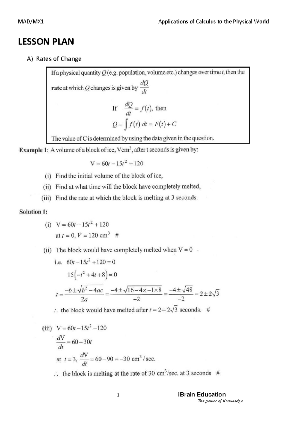 Chapter 16 - Applications of Calculus to the Physical World LESSON PLAN ...