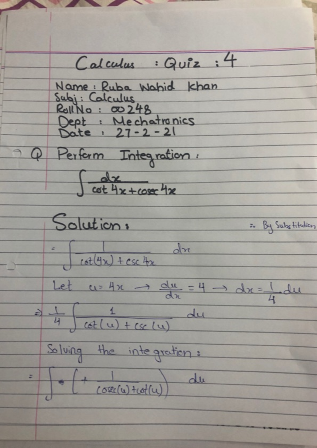 Cal quiz4 - quiz 4 - Calculus And Analytical Geometry - Studocu