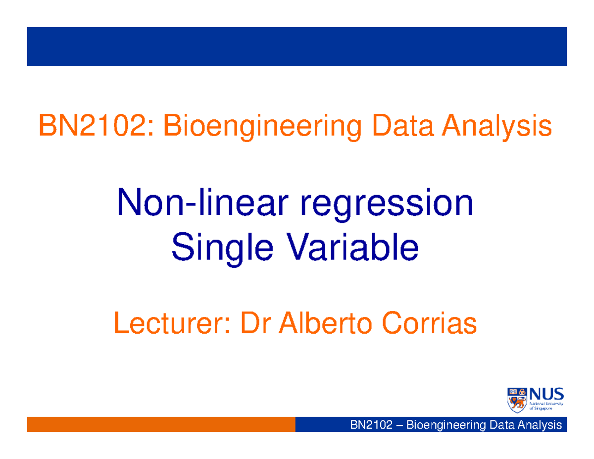 BN2102: Nonlinear Regression Single Variable - Theory Slides - Studocu