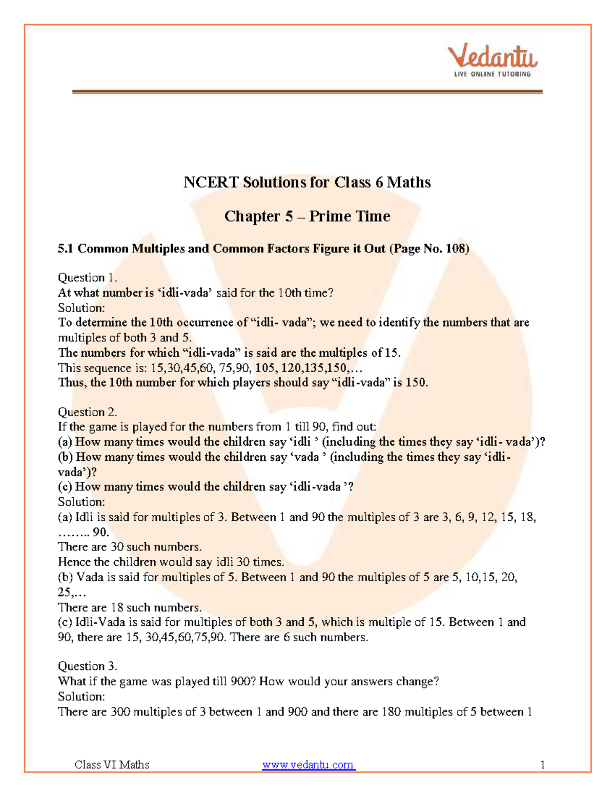 NCERT Solutions for Class 6 Maths Chapter 5: Prime Time & Factors - Studocu