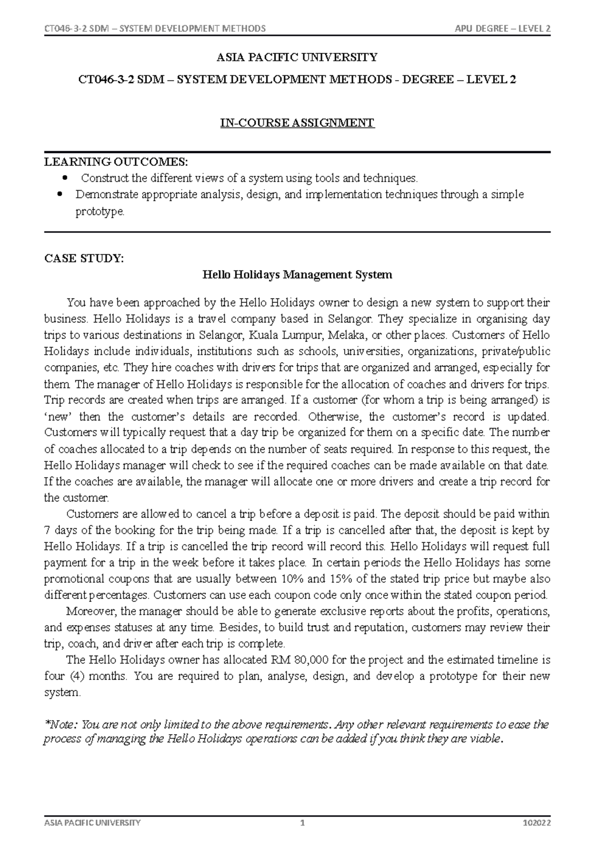 CT046-3-2 SDM Case Study: Hello Holidays Management System Assignment ...
