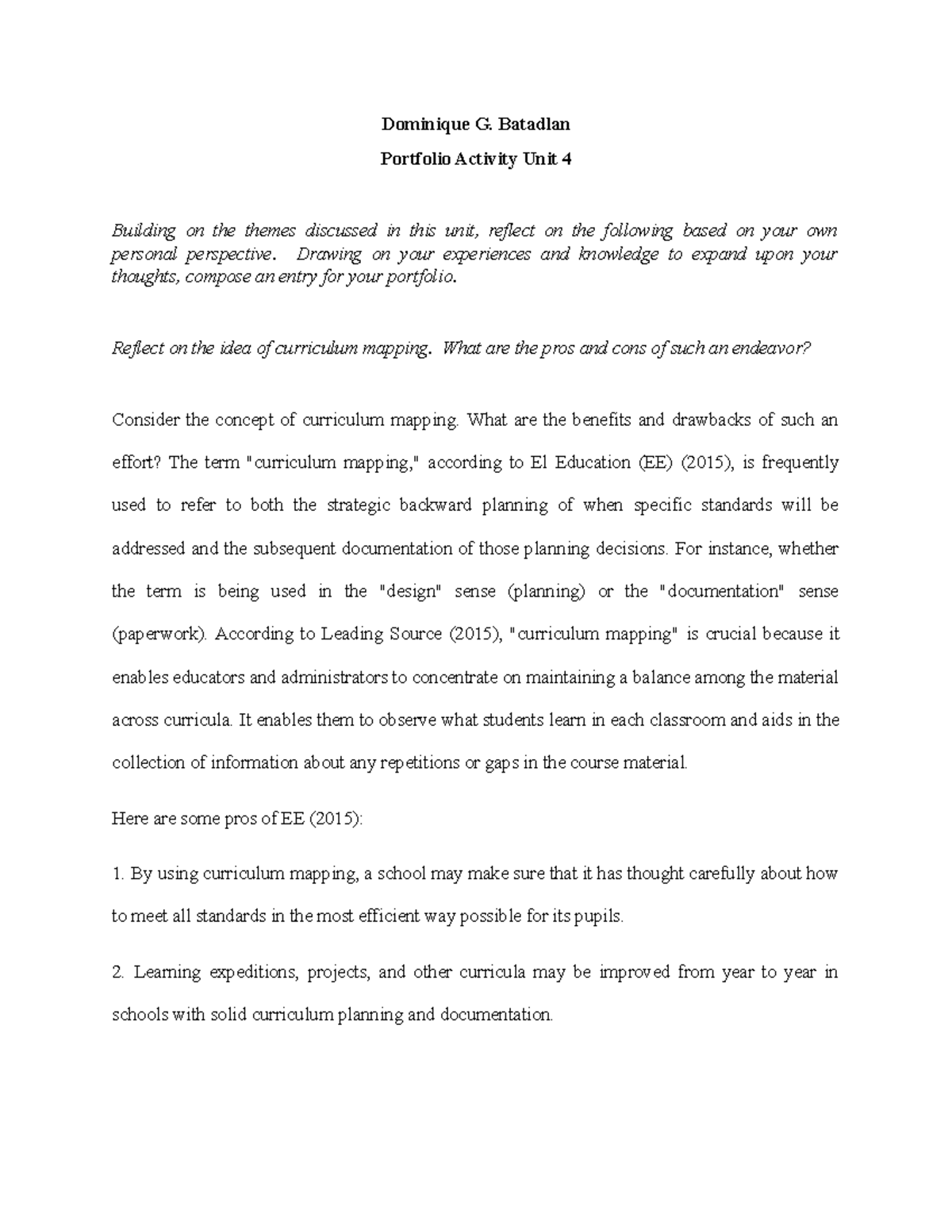 Educ 5220 - Reflections on Curriculum Mapping for Portfolio Unit 4 ...