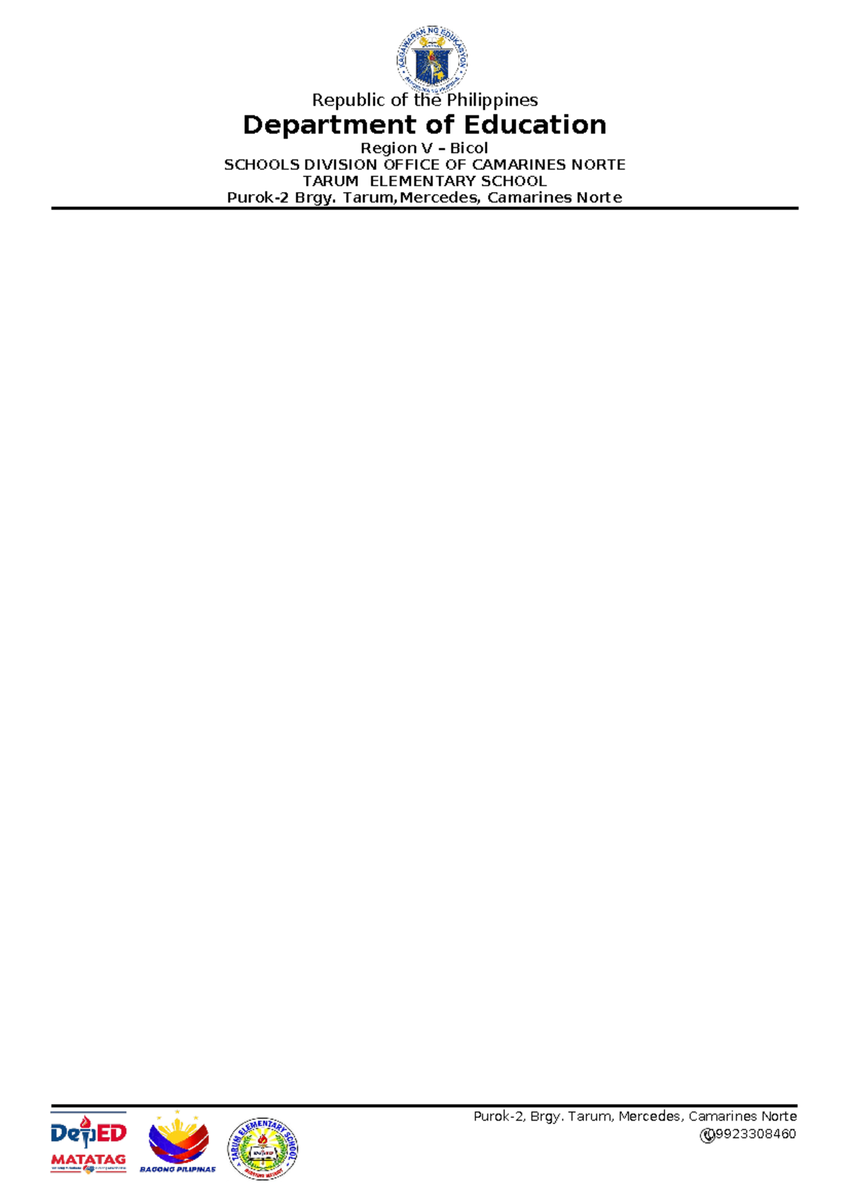 Letter Format Copy 2 - Bachelor of Elementary Education - Republic of ...
