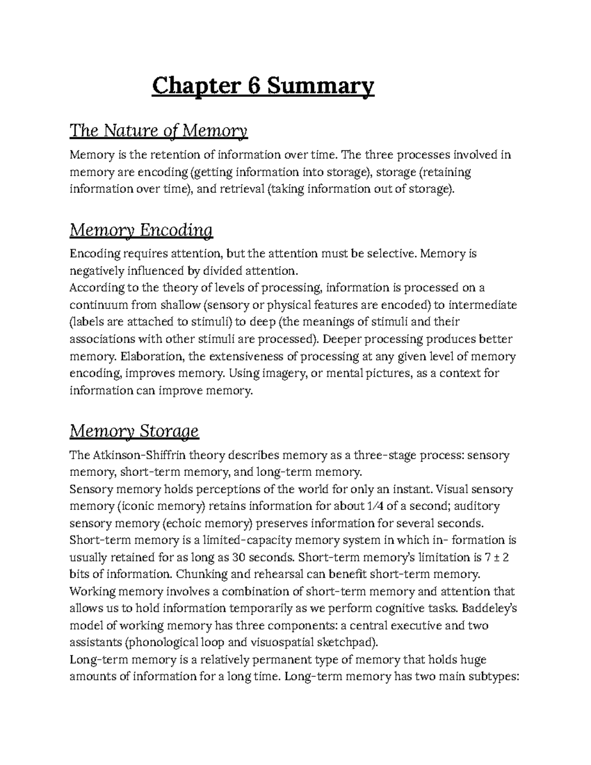 Chapter 6 Summary - Experience Psychology - Chapter 6 Summary The ...