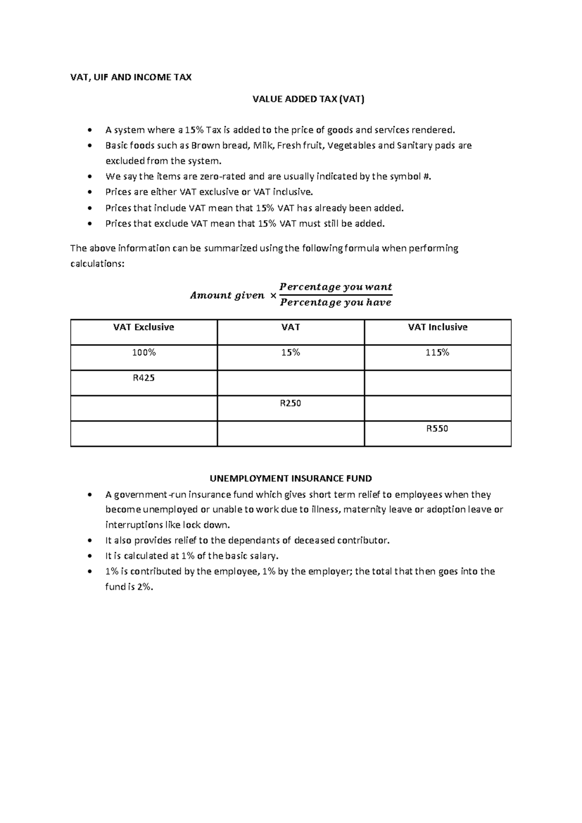 VAT & Income Tax: Concepts, Calculations & Activities (Module 1) - Studocu