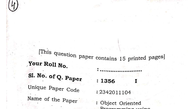QP BSc(H) 1st Sem: Object Oriented Programming with Python Exam - Studocu