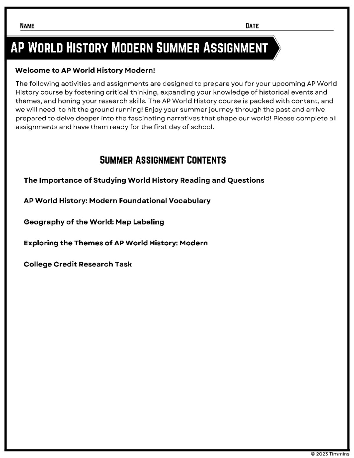 AP World History Modern Summer Assignment: Preparing for Your Course ...