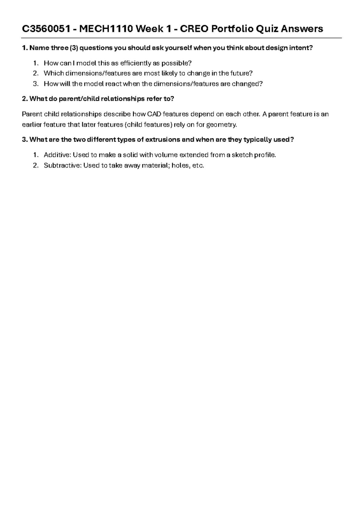 C3560051 Week 1 CREO Portfolio Quiz Answers and Insights - Studocu