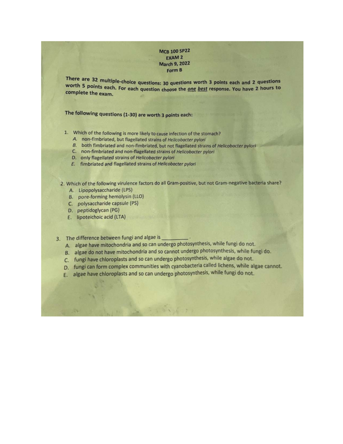 MCB 100 SP22 Exam 2 Review Questions and Answers - Studocu