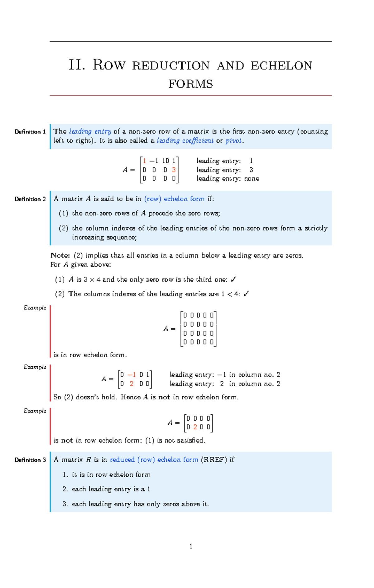 II. Row Reduction and Echelon Forms: Definitions and Examples - Studeersnel