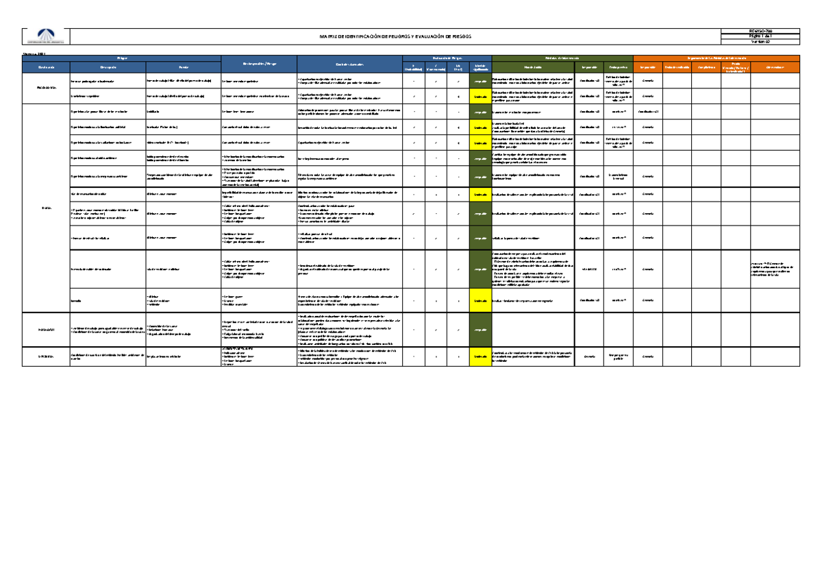 MATRIZ DE IDENTIFICACIÓN DE PELIGROS Y EVALUACIÓN DE RIESGOS 2017 - Studocu