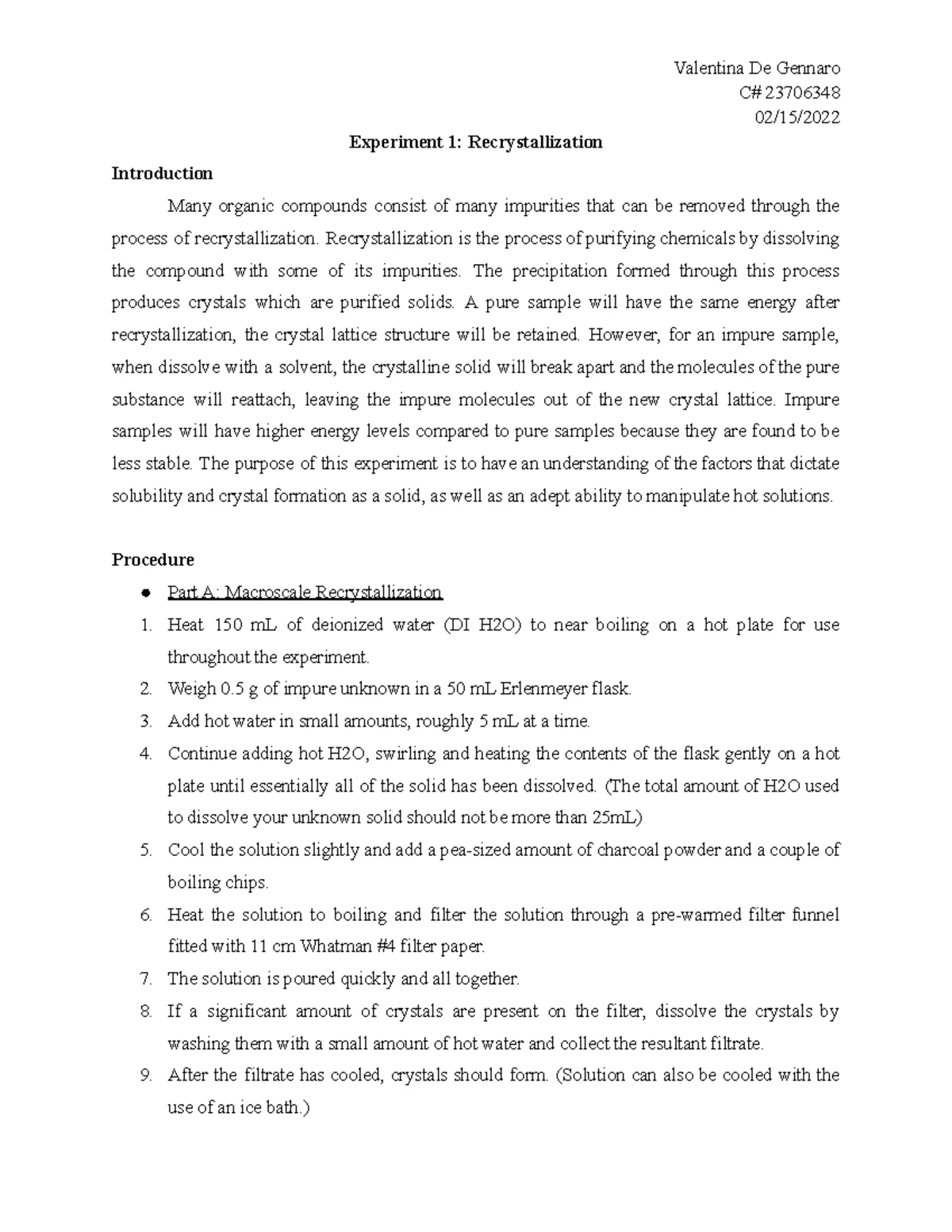 CHM205 HX - Experiment 6 Report: Synthesis of Adipic Acid - Studocu