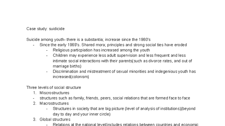 Sociology UNIT 1 Lecture 2 Notes: Understanding Suicide Trends - Studocu
