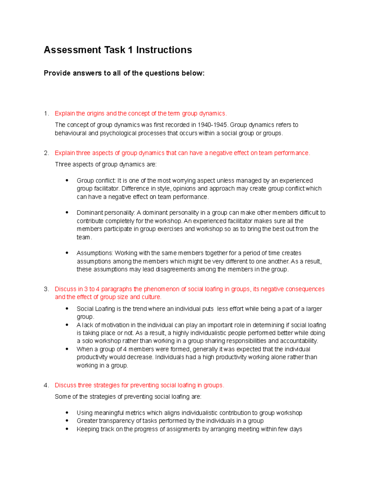 Bsbwor 502 Group Dynamics and Team Performance Assessment Task 1 - Studocu