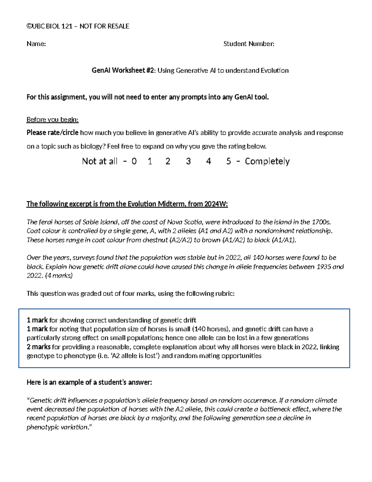 Gen AI Worksheet 2 - Evolution - Name: Student Number: GenAI Worksheet ...