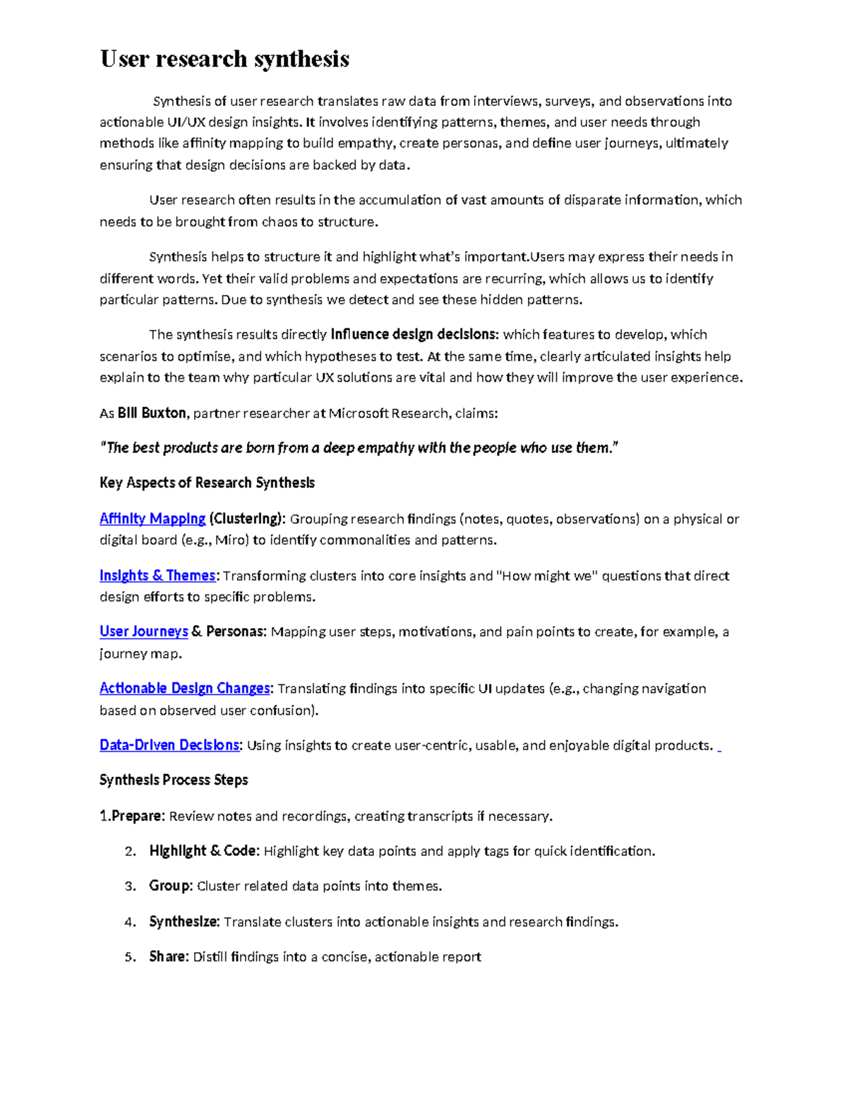 User Research Synthesis: Transforming Data into Design Insights - Studocu