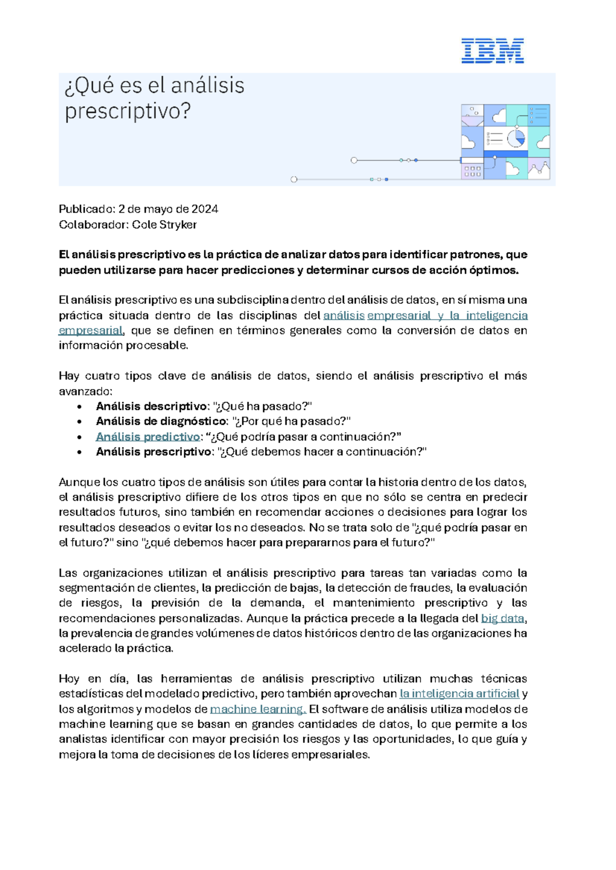Análisis Prescriptivo: Definición y Aplicaciones - IBM 2.3 - Studocu