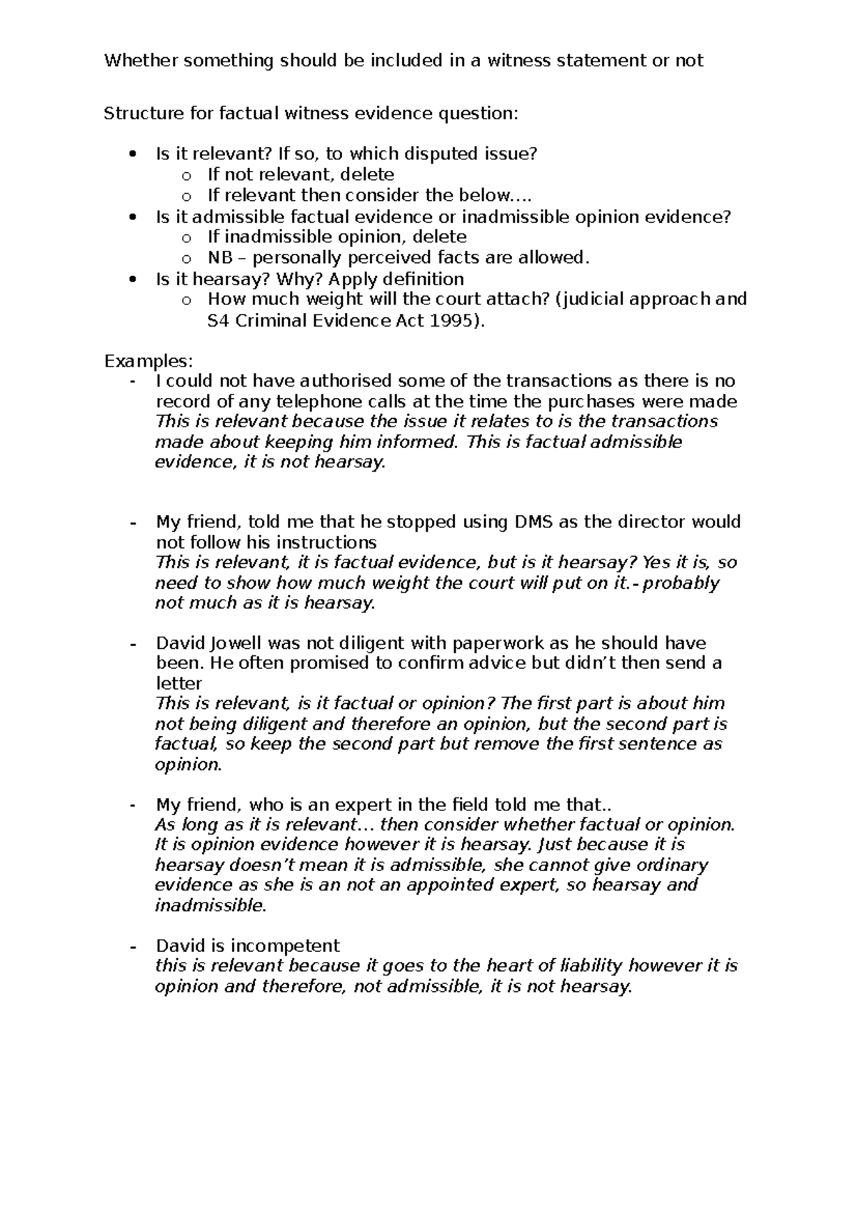 Witness evidence - what to incldue in a statement - Whether something ...