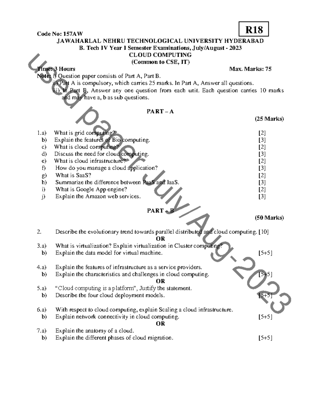 B.Tech IV Year I Sem Exam 2023: Cloud Computing QP (CSE, IT) - Studocu