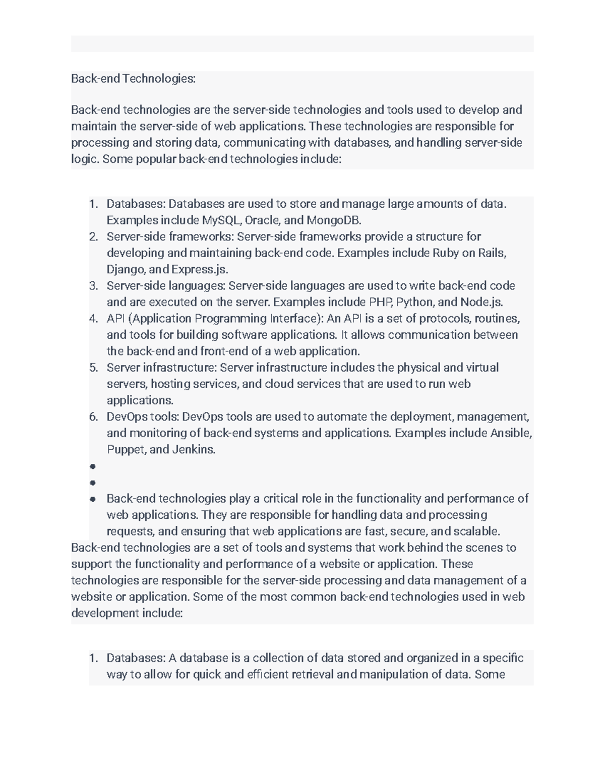 Back-end Technologies - Back-end Technologies: Back-end technologies ...