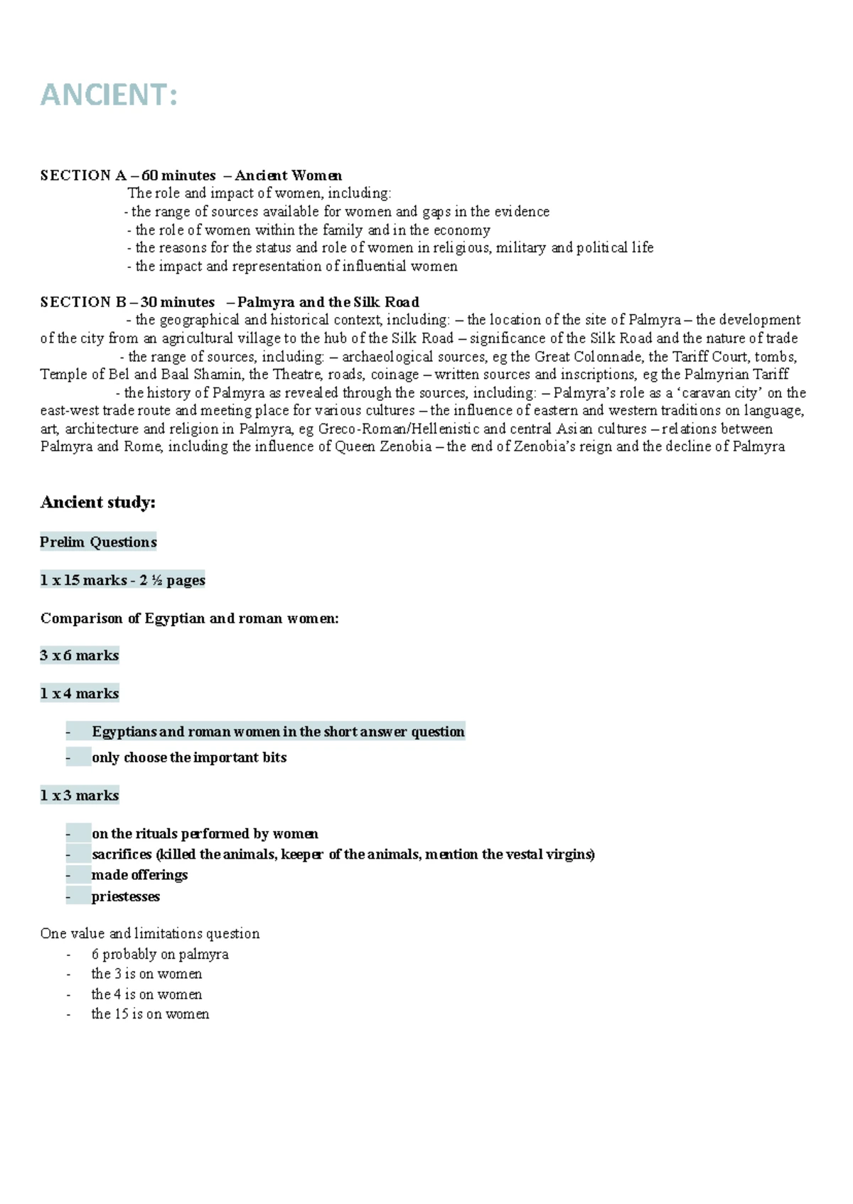 Ancient Prelim notes - ANCIENT HISTORY PRELIM NOTES Inika Narayan - Studocu