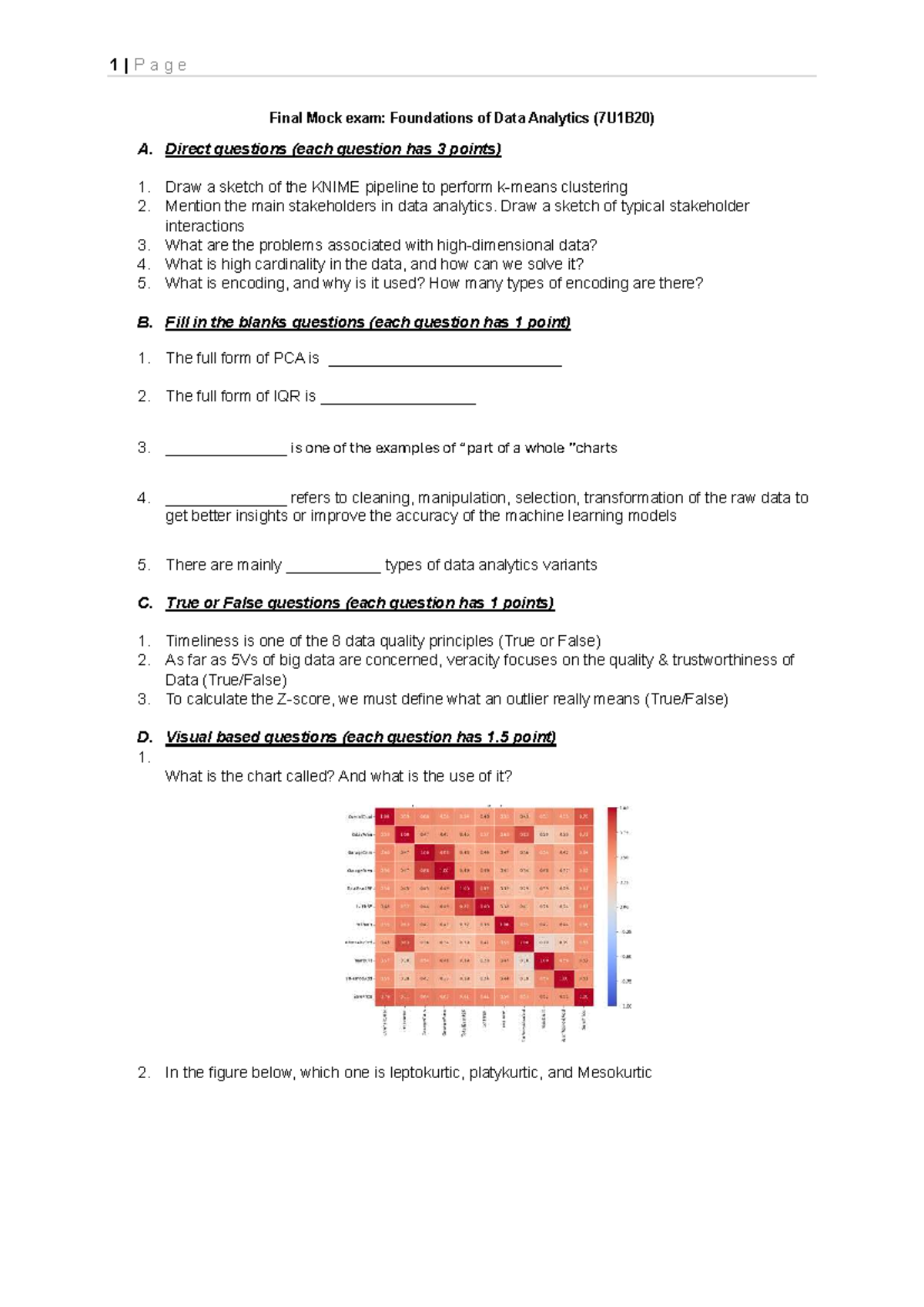Final Mock Exam: Foundations of Data Analytics (7U1B20) - Studeersnel