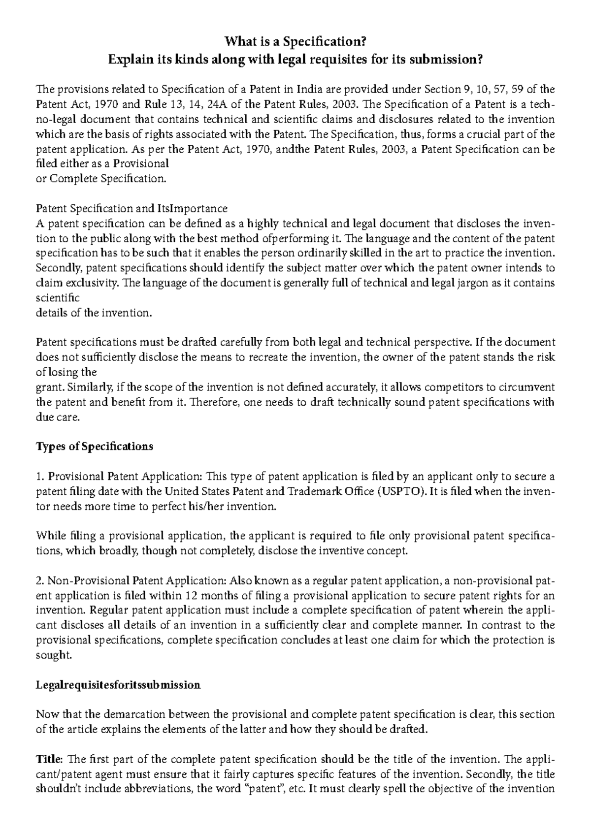 Patent Specification: Types, Legal Requisites & Importance in India ...