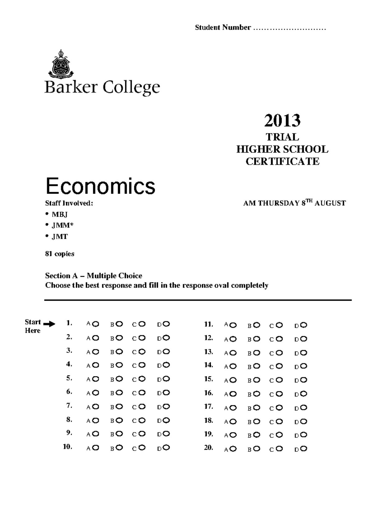Barker 2013 Economics Trial Exam Questions & Answers - Studocu