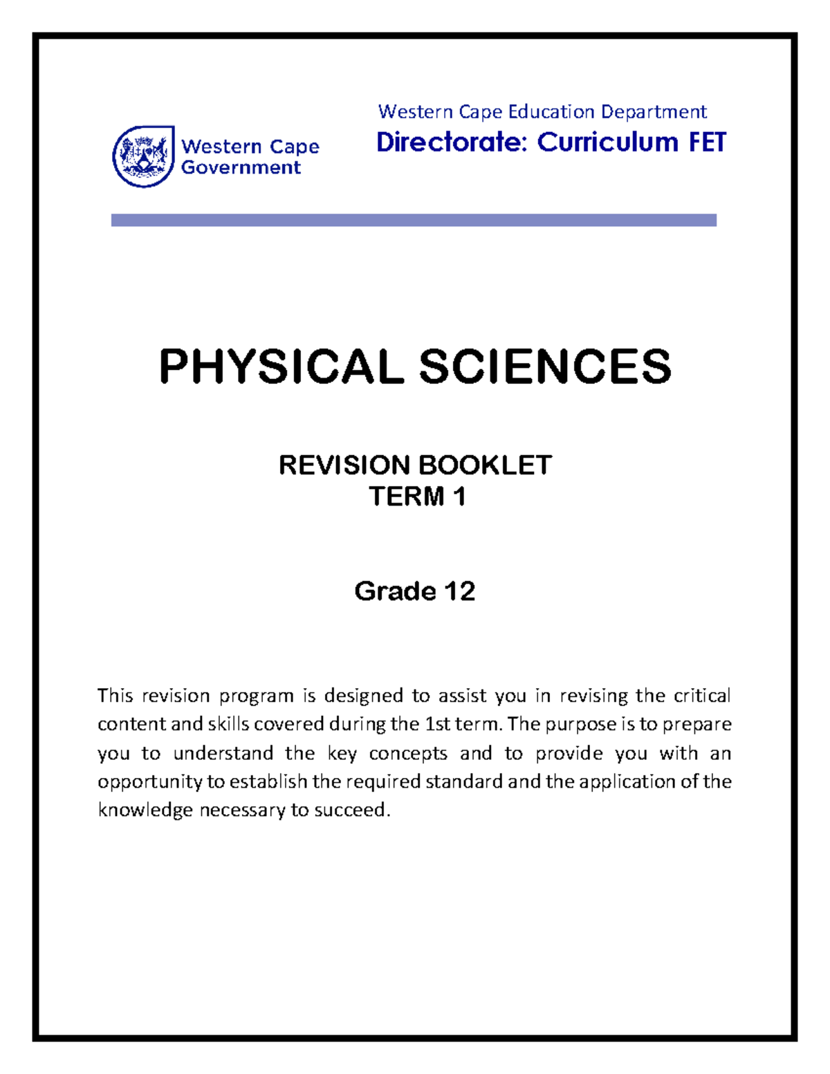 Physical Sciences Gr 12 Term 1 Revision Notes & Key Concepts - Studocu