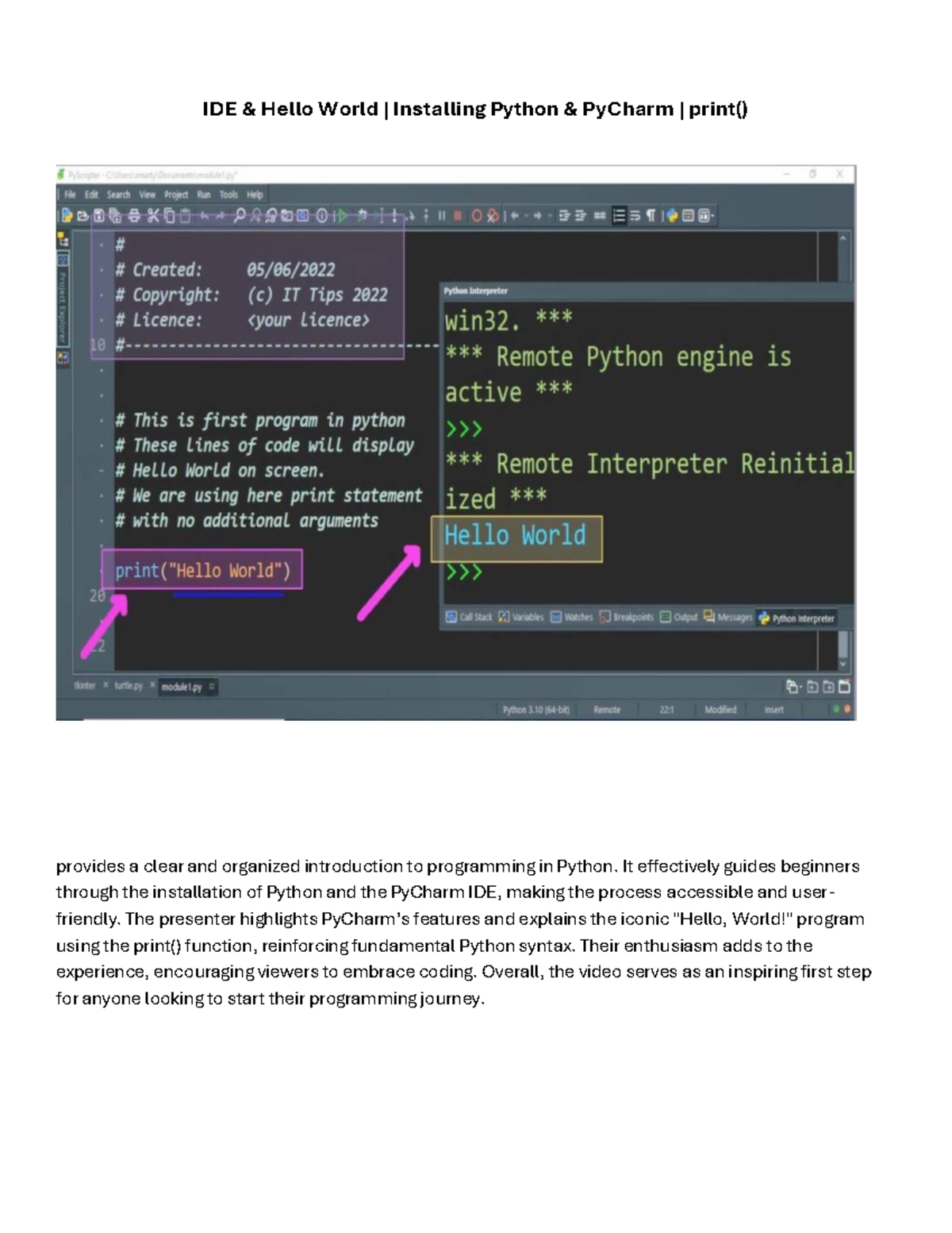 CS101 - Intro to Python Programming: IDE, Variables, Sets & Dicts - Studocu