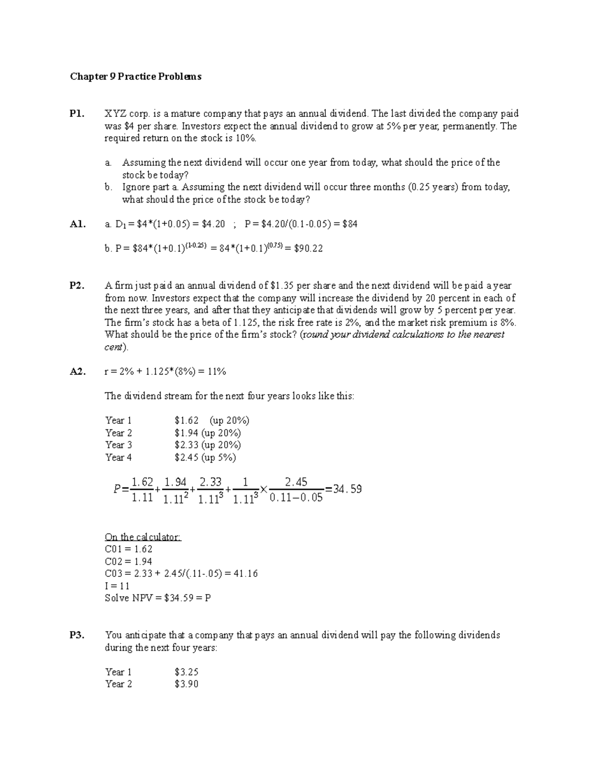 Chapter 9 Practice Problems & Solutions for Financial Analysis 101 ...