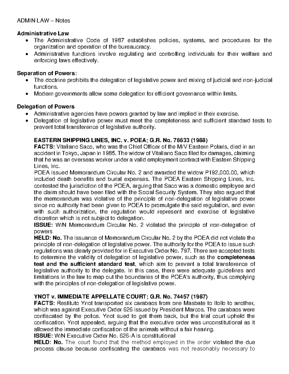 Admin LAW Notes: Key Concepts and Case Law Insights - Studocu