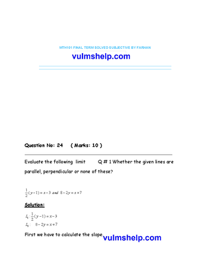 MTH101-Final-Term-Solved-MCQs - MTH101 Calculus And Analytical Geometry ...