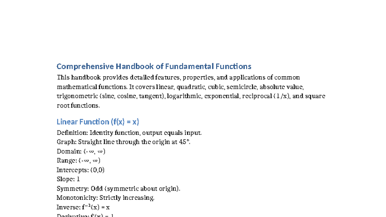 Function Handbook with Graphs: Comprehensive Guide to Math Functions ...