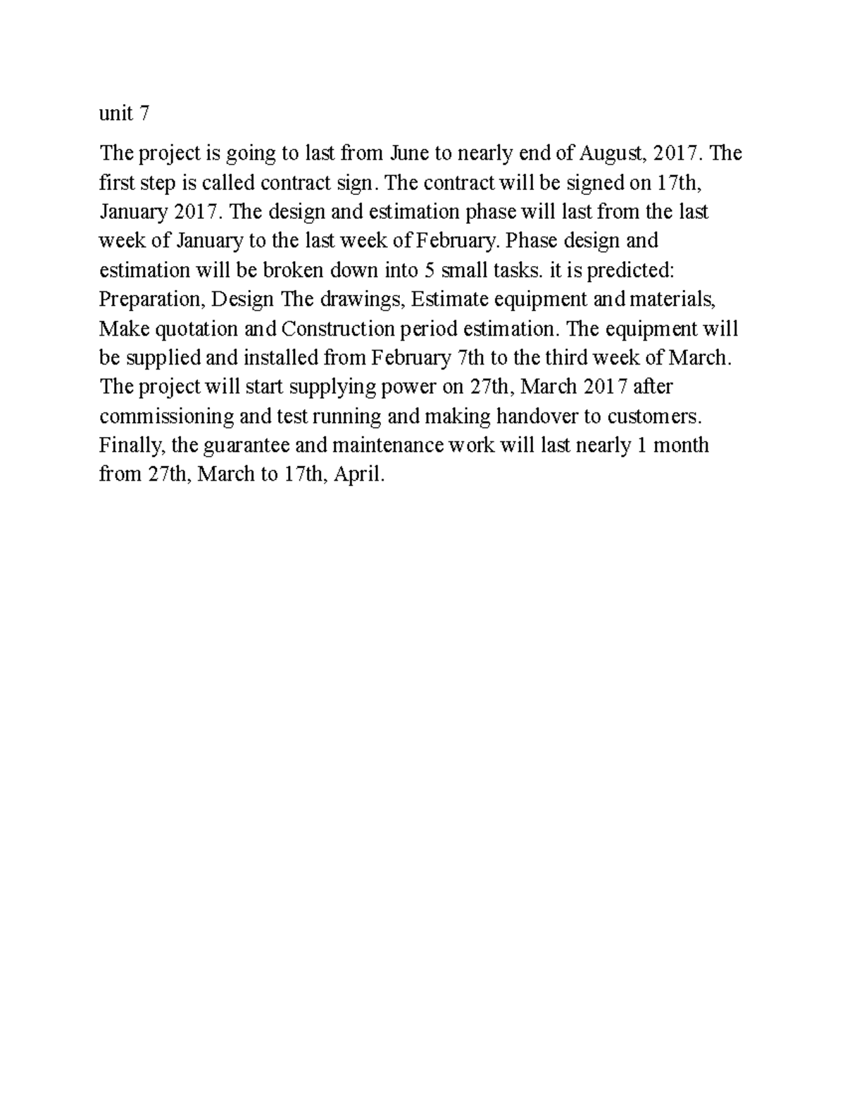 Unit 7 - Project Timeline and Phases Overview (June-Aug 2017) - Studocu