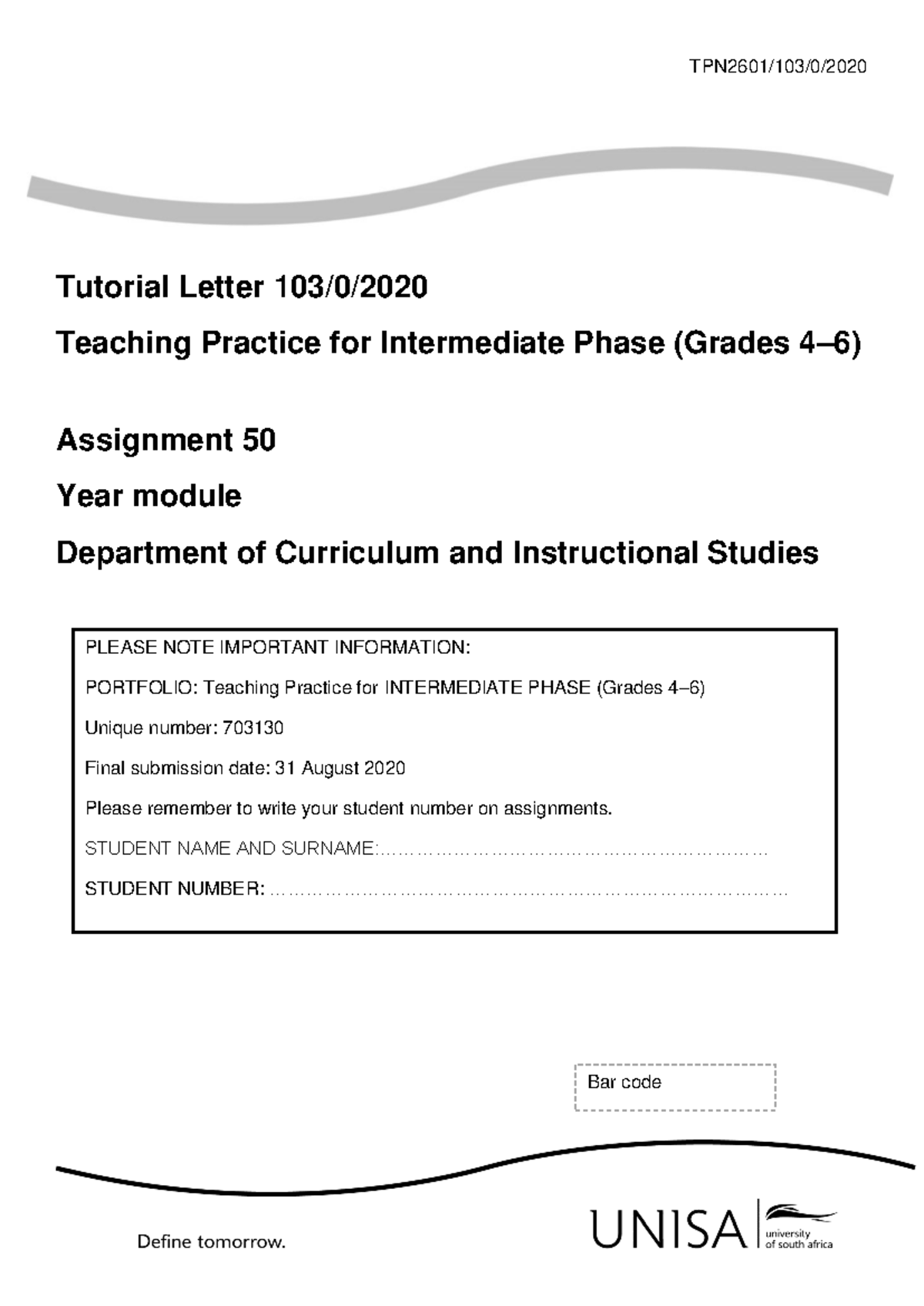 TPN2601 Teaching Practice Portfolio Assignment 50 for Grades 4-6 - Studocu