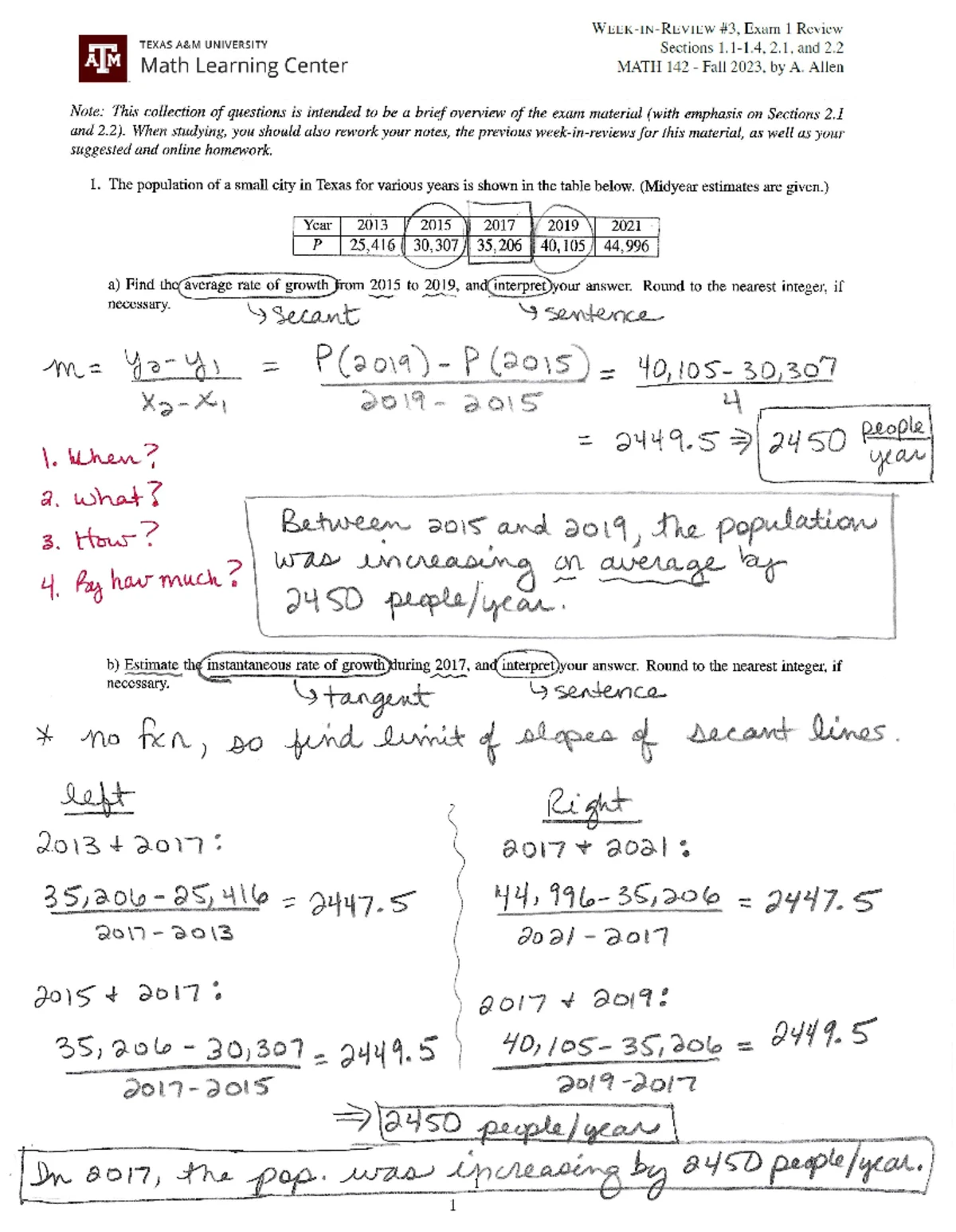 Solutions for MATH 142 Sections 2.3 & 2.4 - Fall 2023 by A. Allen - Studocu