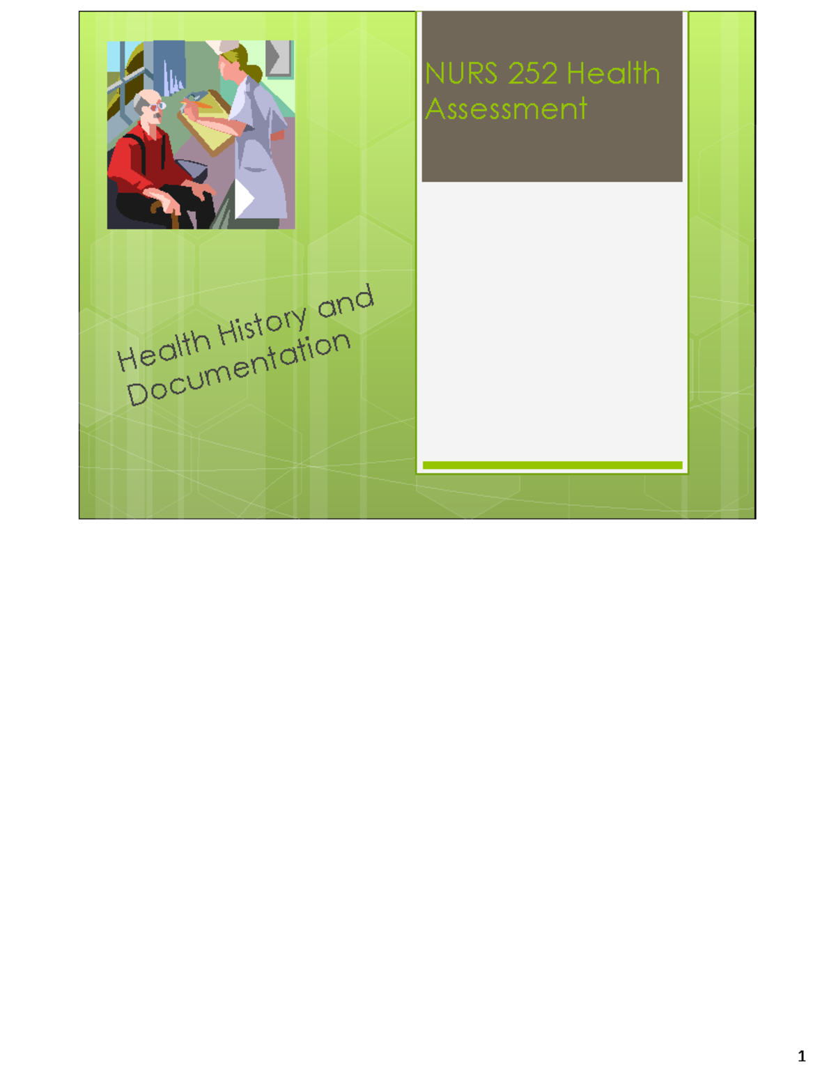 NURS 252 Health Assessment: Comprehensive Health History Notes - Studocu