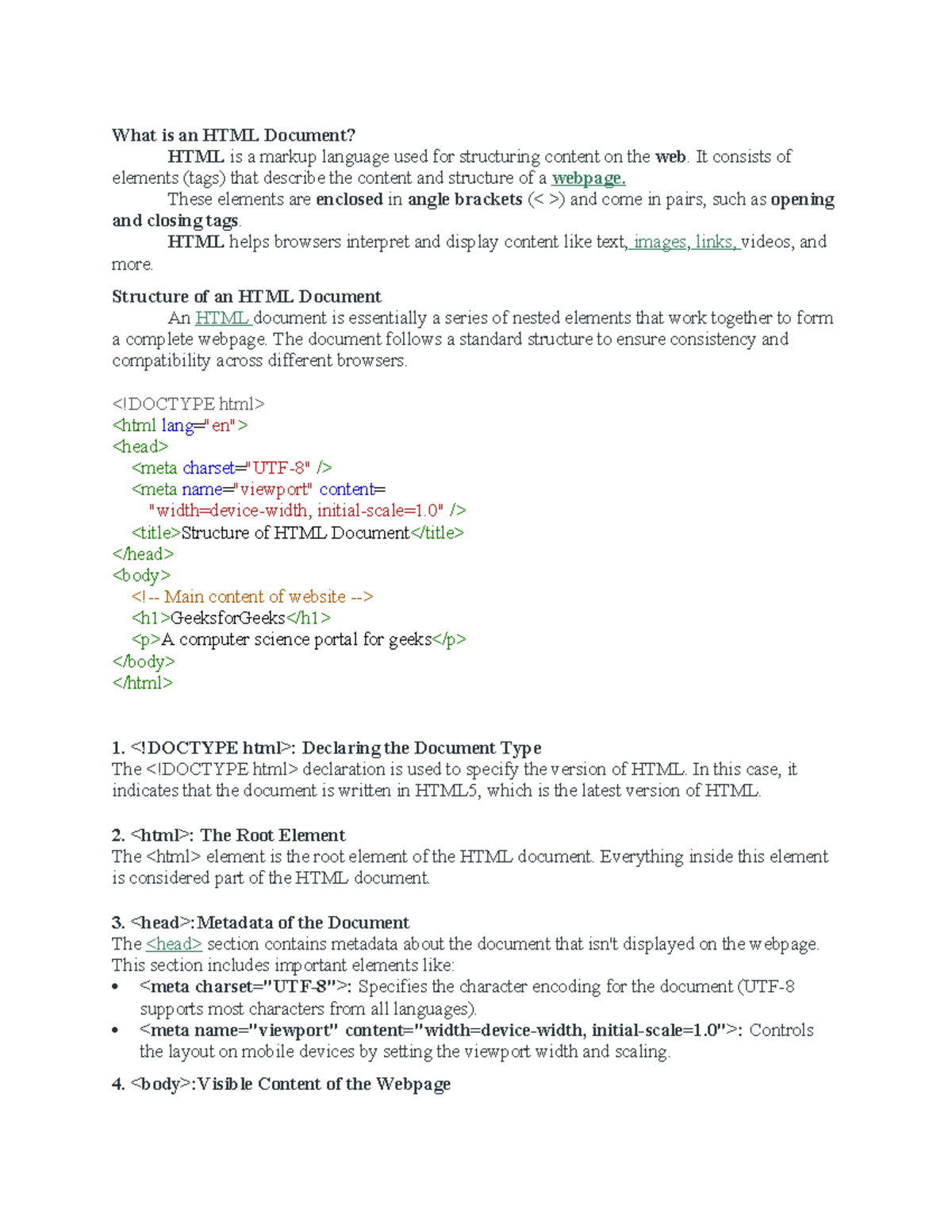 HTML Document Structure and Elements: A Comprehensive Guide - Studocu