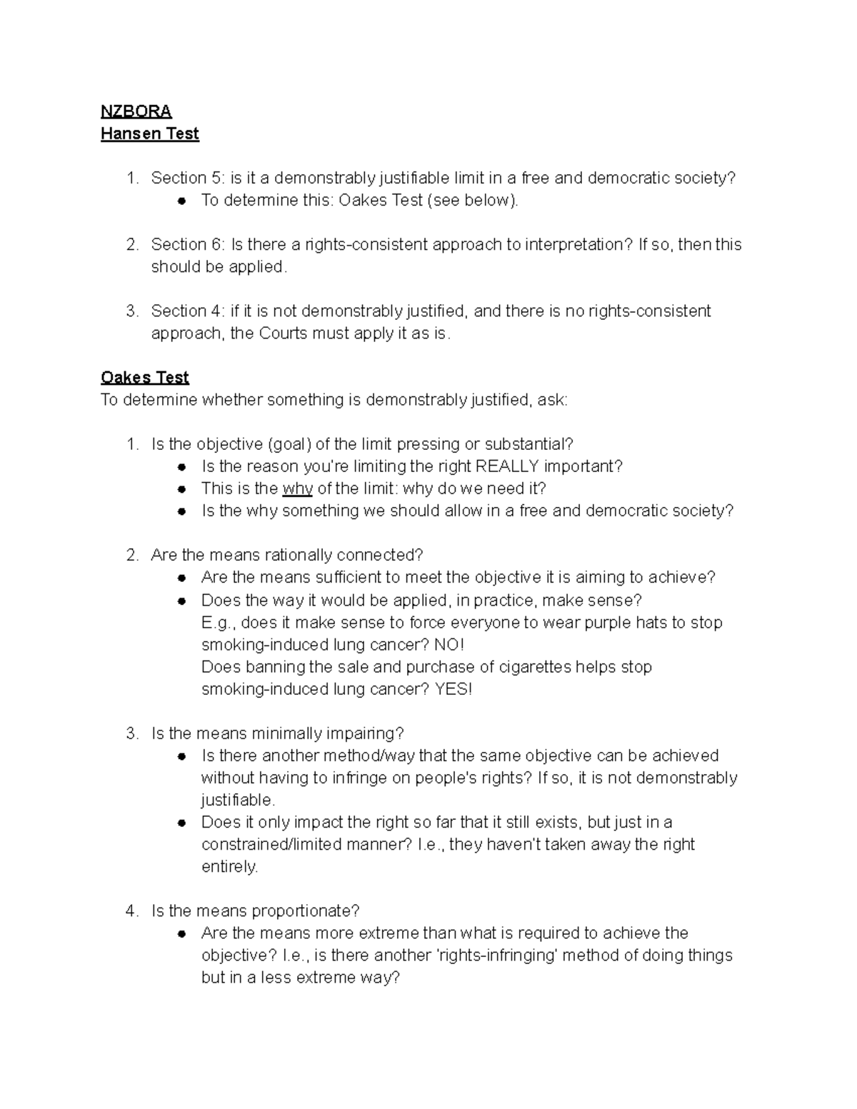 NZBORA Hansen Test Analysis: Justifiable Limits & Oakes Test - Studocu