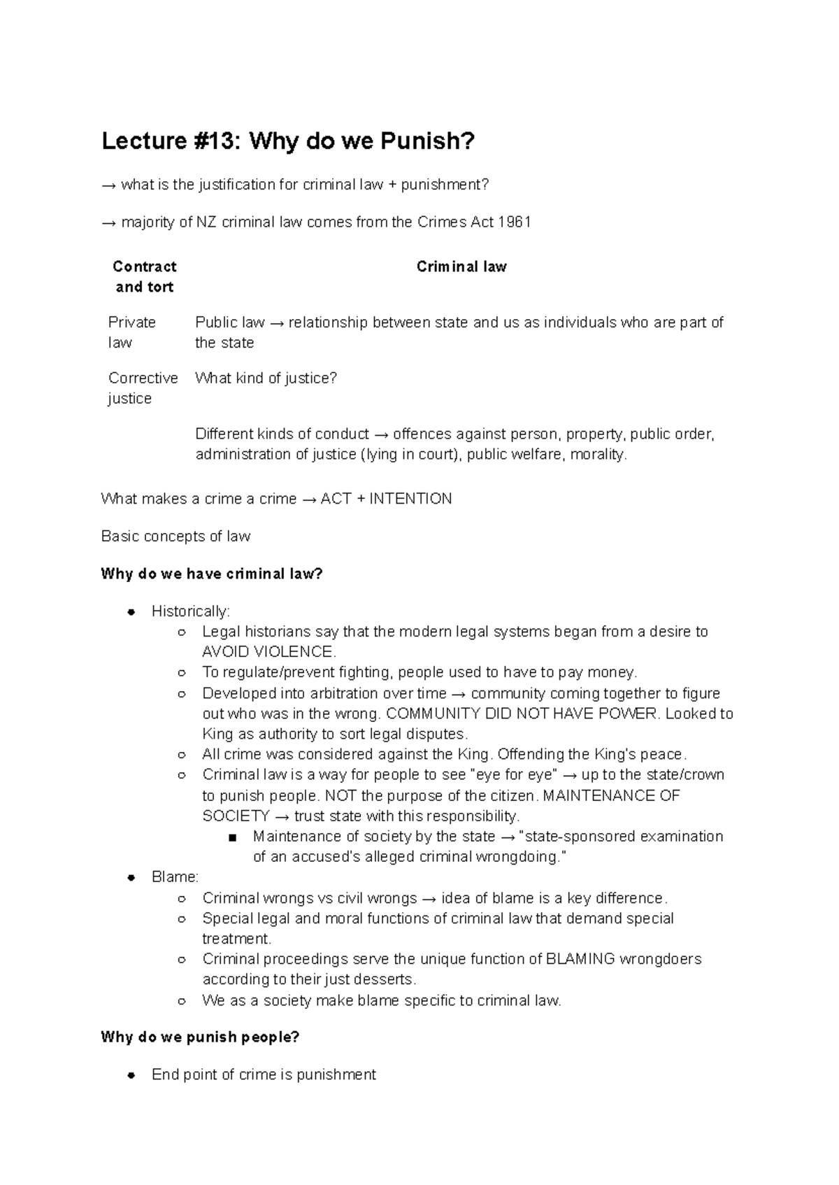 Criminal Law (CLAW 101) Lecture Notes: Punishment Justifications ...