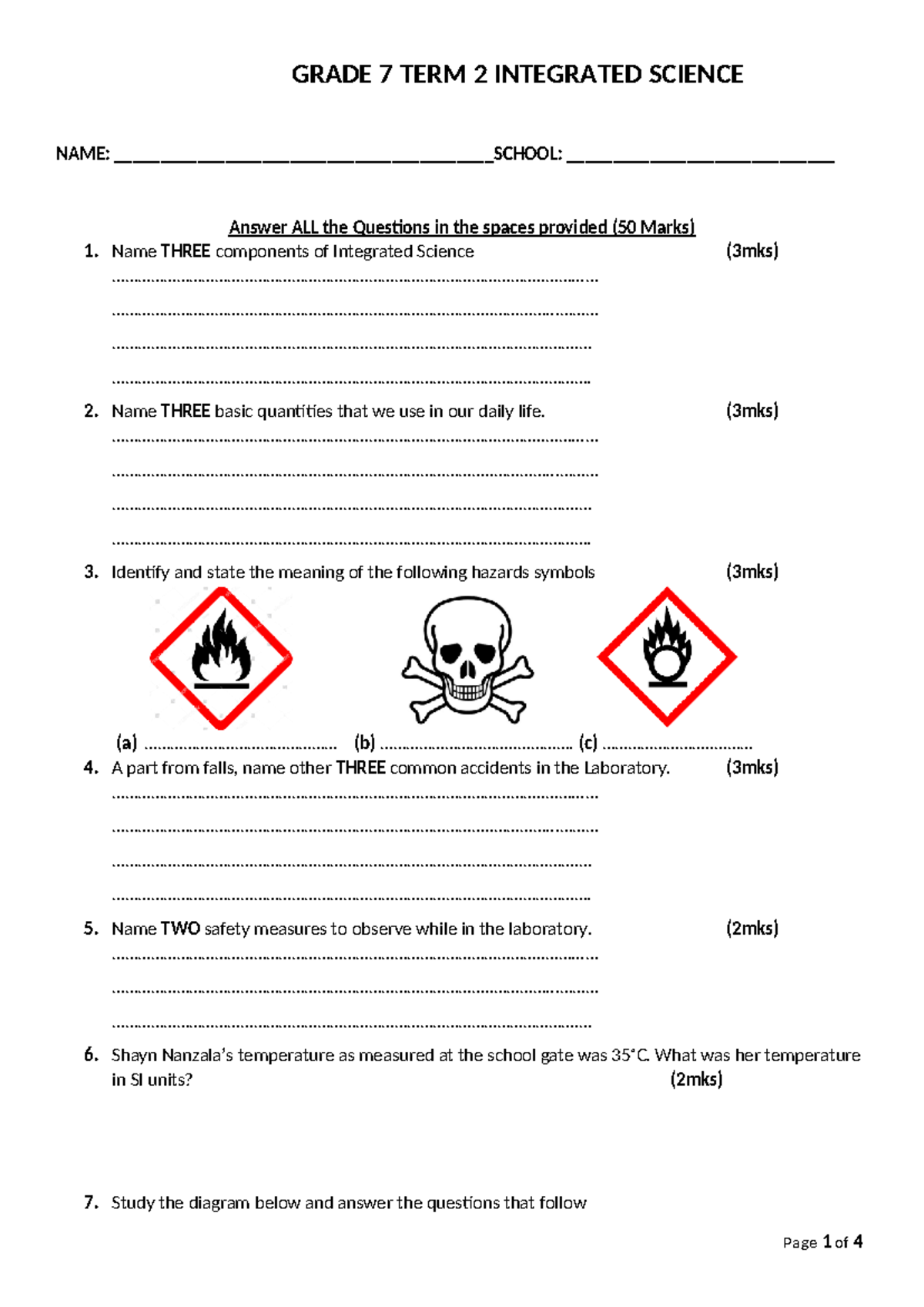 G7 Integrated Science Term 2 Exam Questions and Answers - Studocu
